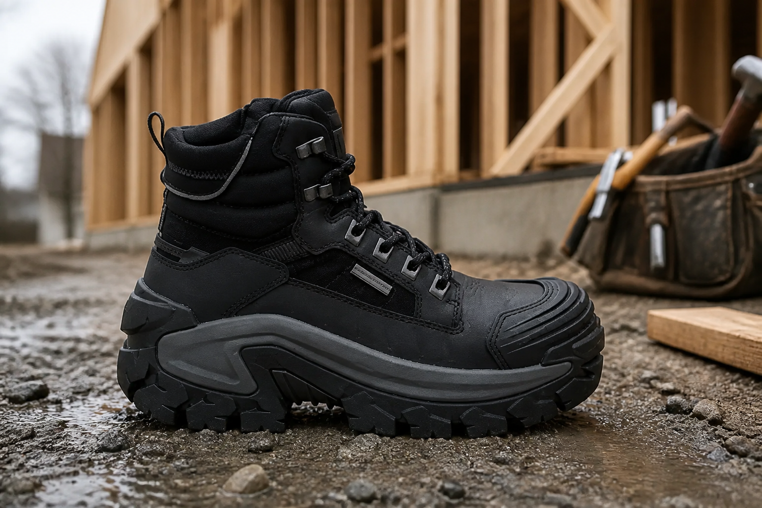 Botas de trabajo sin marca sobre gravilla